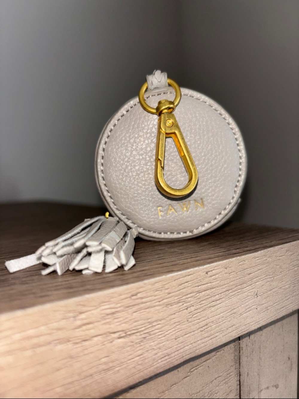 FAWN Round Leather pacifier case Tassel Keychain Pouch